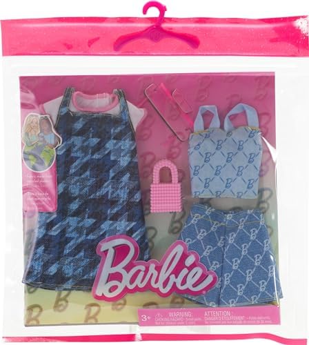 Barbie Fashions Clothing Set 2 Denim Outfits for Fashion Doll Include Dress Top Shorts 2