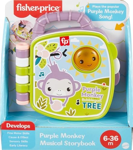 Fisher-Price Baby Toy Purple Monkey Musical Storybook with Lights Sounds for Infants