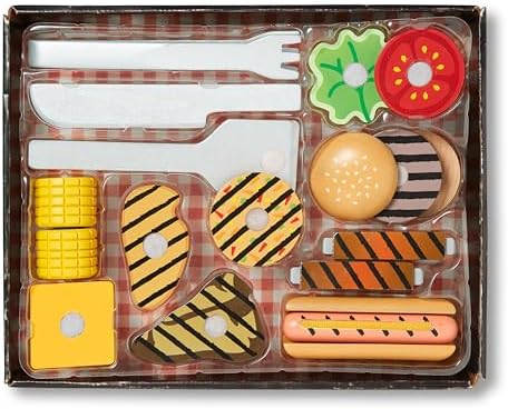 Melissa & Doug Melissa Doug Grill and Serve BBQ Set 20 pcs - Wooden Play Food and