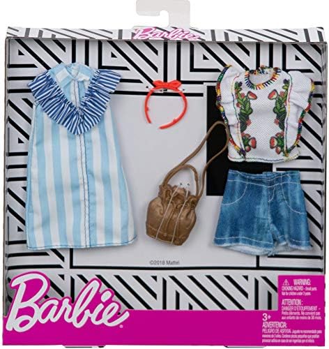 Barbie Clothes - 2 Outfits Doll Include a Blue and White Shirt Dress 3 to 8 Year Olds