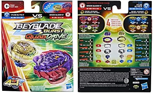 Beyblade Hasbro Burst QuadDrive Berserk Balderov B7 and Cyclone Belfyre B7 Spinning Top