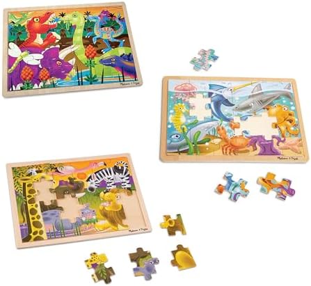 Melissa & Doug Melissa Doug 3-Puzzle Jigsaw Set - Dinosaurs Ocean and Safari