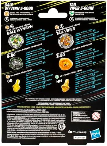Beyblade X Gale Wyvern 5-80GB and Tail Viper 3-80HN Dual Pack Set with 2 Right-Spinning