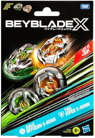 Beyblade X Gale Wyvern 5-80GB and Tail Viper 3-80HN Dual Pack Set with 2 Right-Spinning
