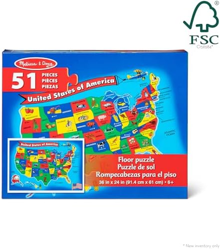 Melissa & Doug Melissa Doug USA Map Floor Puzzle - 51 Pieces 2 x 3 feet - FSC Certified