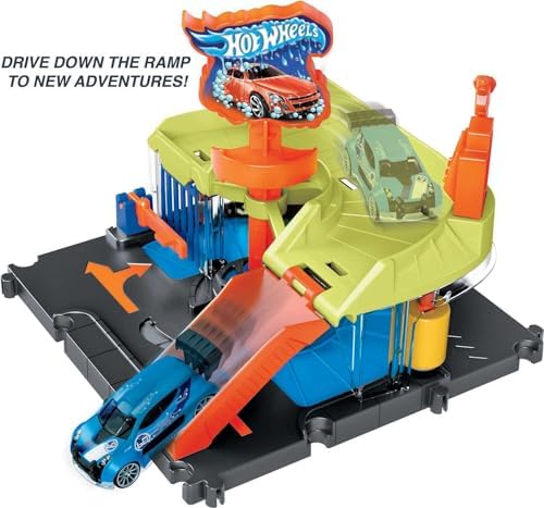 Hot Wheels City Toy Track Set Downtown Express Car Wash Playset