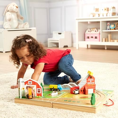 Melissa & Doug Melissa Doug 17-Piece Wooden Take-Along Tabletop Farm 4 Farm Vehicle