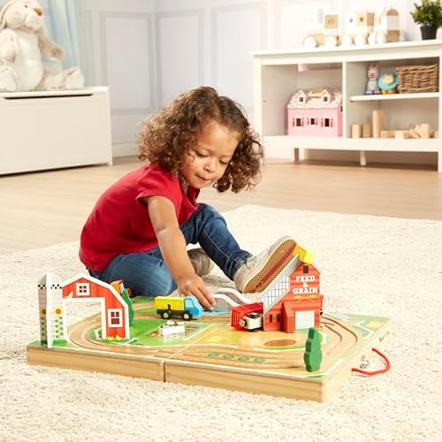 Melissa & Doug Melissa Doug 17-Piece Wooden Take-Along Tabletop Farm 4 Farm Vehicle