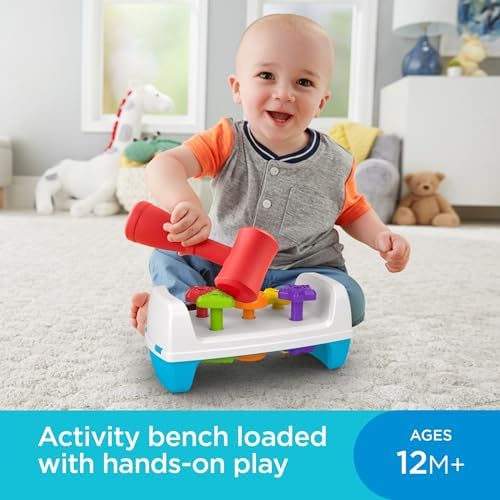 Fisher-Price Toddler Toy Tap Turn Bench Pretend Tools 2-Sided Construction Set