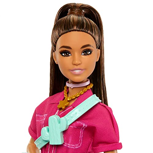 Barbie Doll In Trendy Pink Jumpsuit With And Pet Puppy