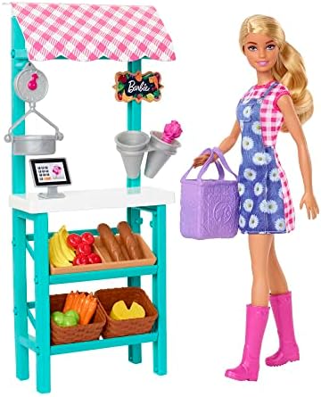 Barbie Careers Playset Farmers Market Set with Blonde Fashion Doll Furniture