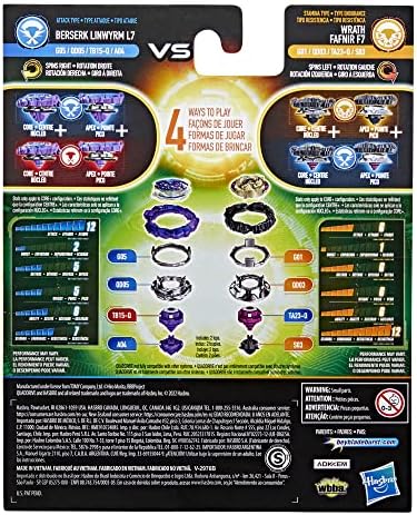 Beyblade Hasbro Hasbro Burst QuadDrive Wrath Fafnir F7 and Berserk Linwyrm L7 Spinning