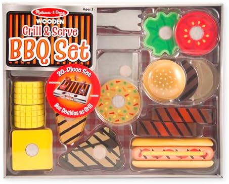Melissa & Doug Melissa Doug Grill and Serve BBQ Set 20 pcs - Wooden Play Food and