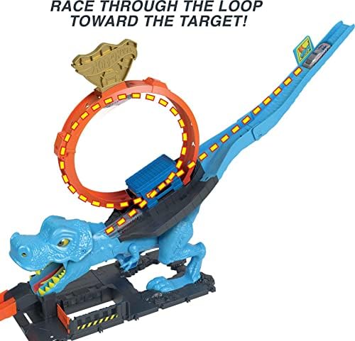 Hot Wheels City Toy Car Track Set T-Rex Chomp Down with 164 Scale Vehicle