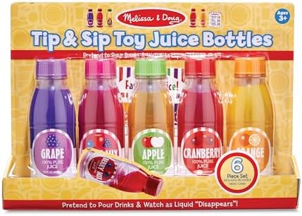Melissa & Doug Melissa Doug Tip Sip Toy Juice Bottles and Activity Card 6 Pcs Pretend