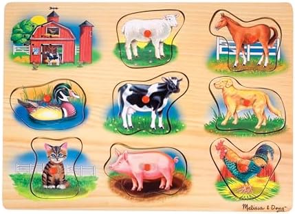 Melissa & Doug Melissa Doug Farm Sound Puzzle - Wooden Peg Puzzle With Sound Effects 9 pcs