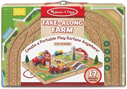 Melissa & Doug Melissa Doug 17-Piece Wooden Take-Along Tabletop Farm 4 Farm Vehicle