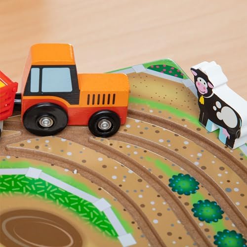 Melissa & Doug Melissa Doug 17-Piece Wooden Take-Along Tabletop Farm 4 Farm Vehicle