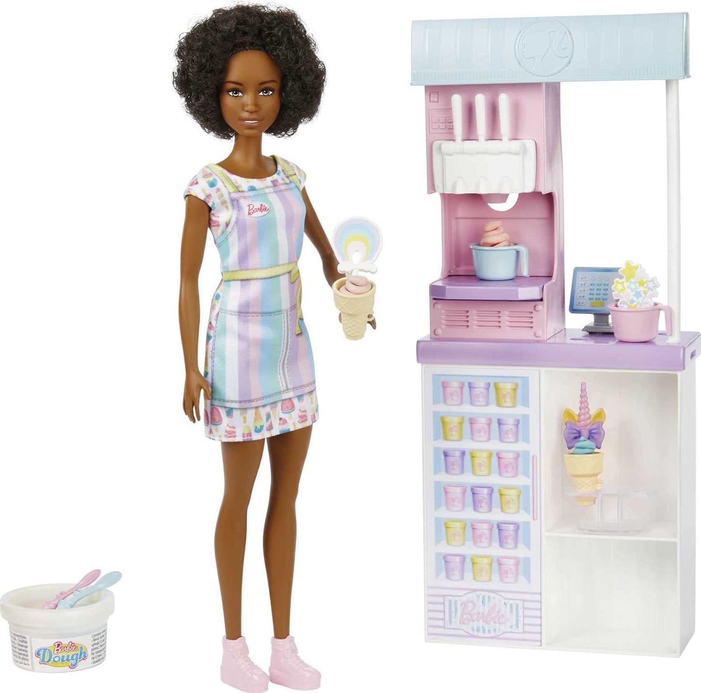 Barbie Careers Playset Ice Cream Shop Set with Brunette Fashion Doll Ice Cream Machine Molds Dough & Accessories