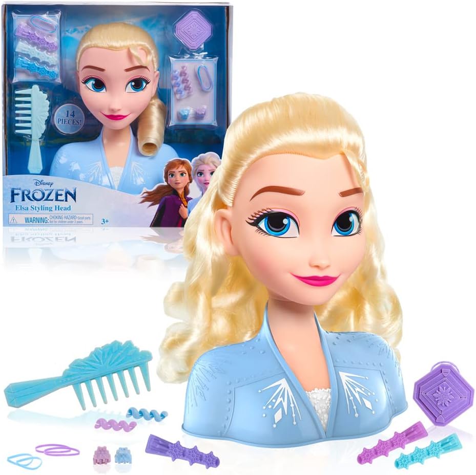 Disney Elsa Styling Head A" 18-Piece Set with Wear & Share Accessories Blonde Hair – 18