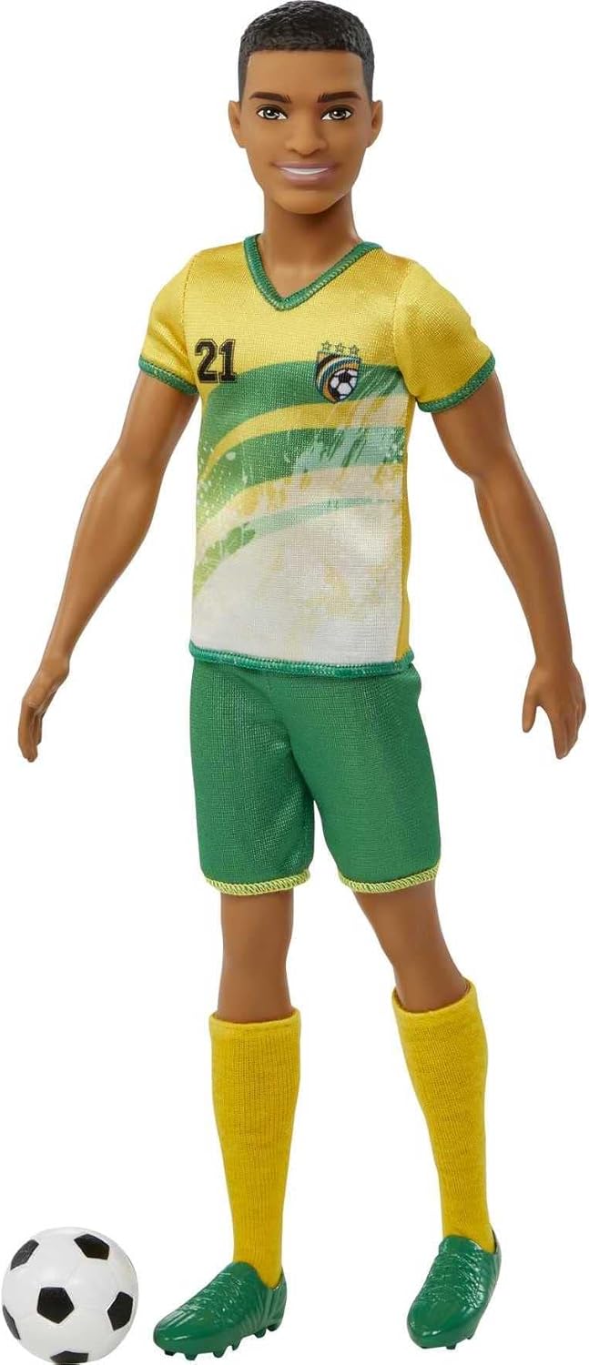 Barbie Careers Ken Soccer Player Doll - #21 Uniform Cropped Hair Cleats Socks & Soccer Ball – 21