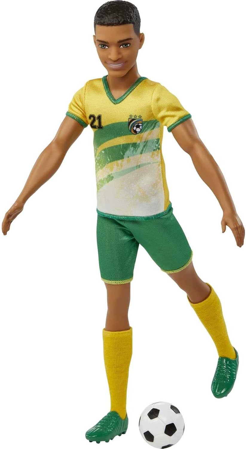 Barbie Careers Ken Soccer Player Doll - #21 Uniform Cropped Hair Cleats Socks & Soccer Ball – 21