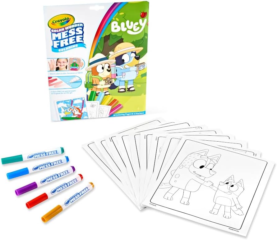 Crayola Bluey Color Wonder Coloring Set 18 Bluey Coloring Pages Mess Free Coloring for Toddlers Bluey Toys Holiday Gifts for Kids Stocking Stuffer – 18