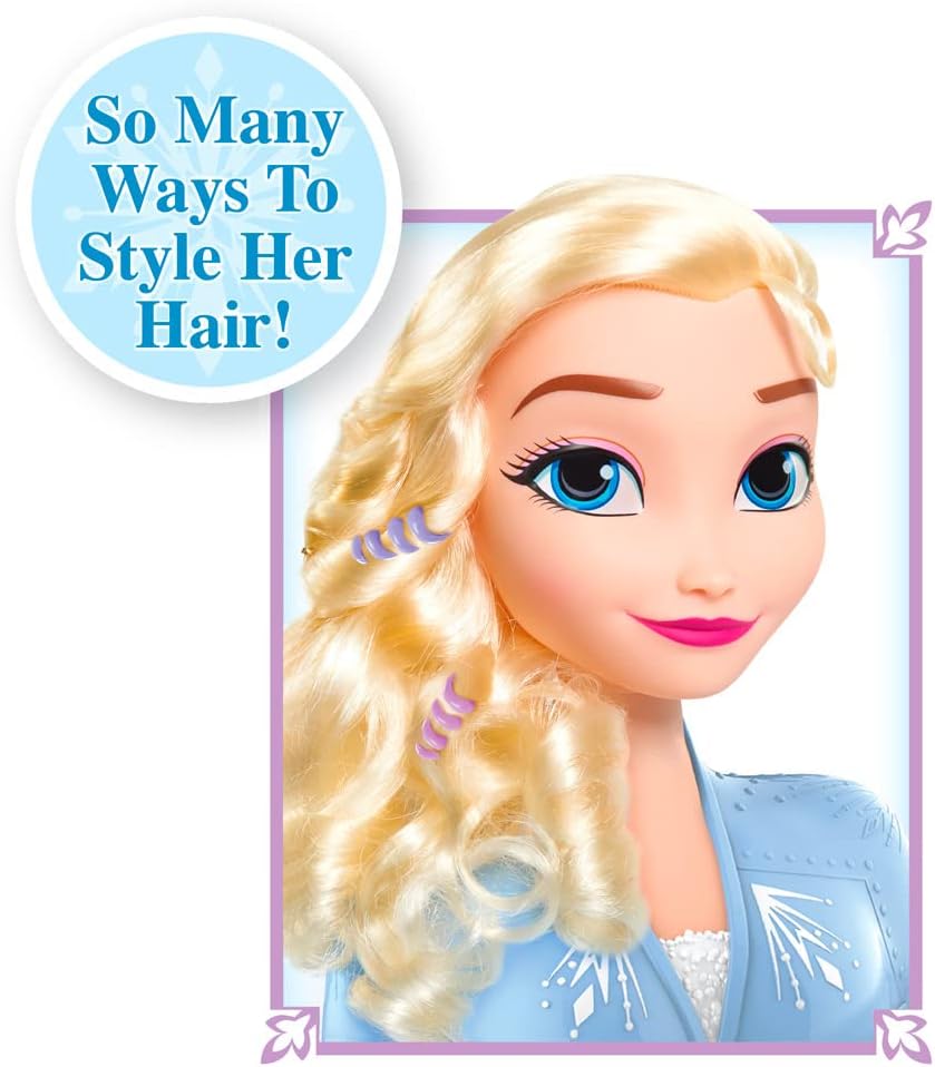 Disney Elsa Styling Head A" 18-Piece Set with Wear & Share Accessories Blonde Hair – 18