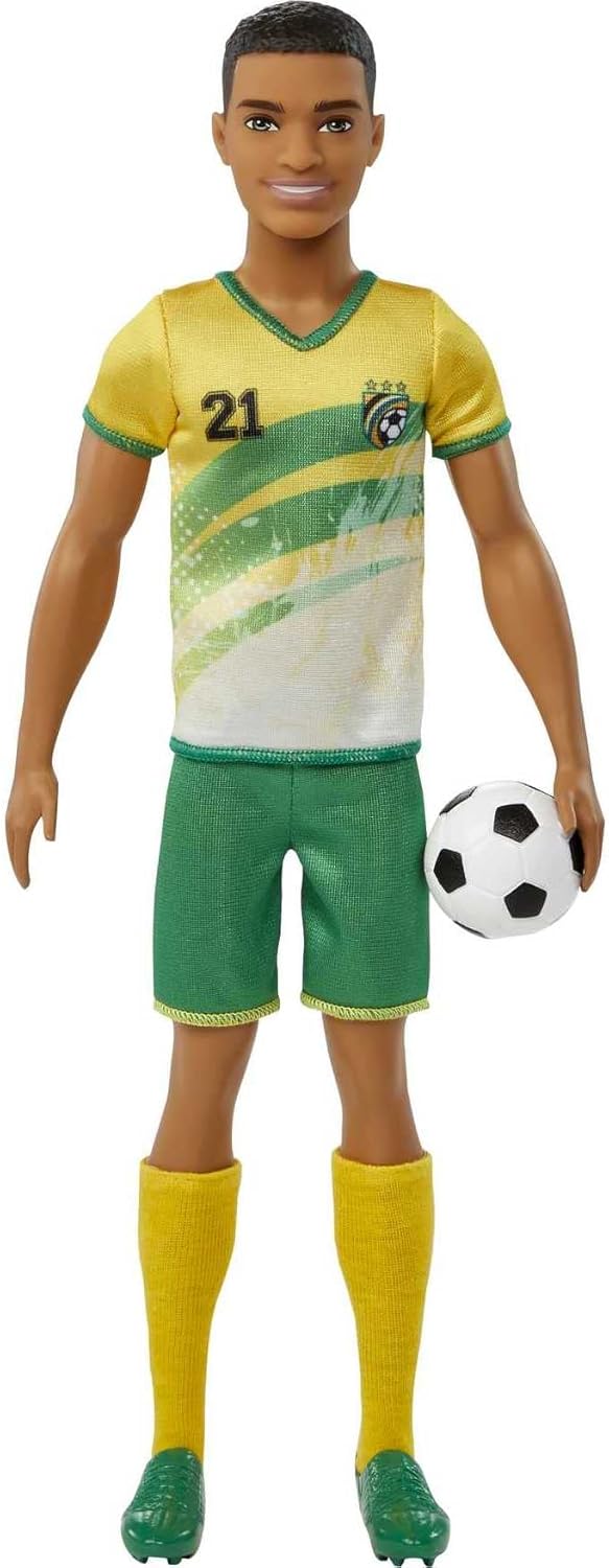 Barbie Careers Ken Soccer Player Doll - #21 Uniform Cropped Hair Cleats Socks & Soccer Ball – 21