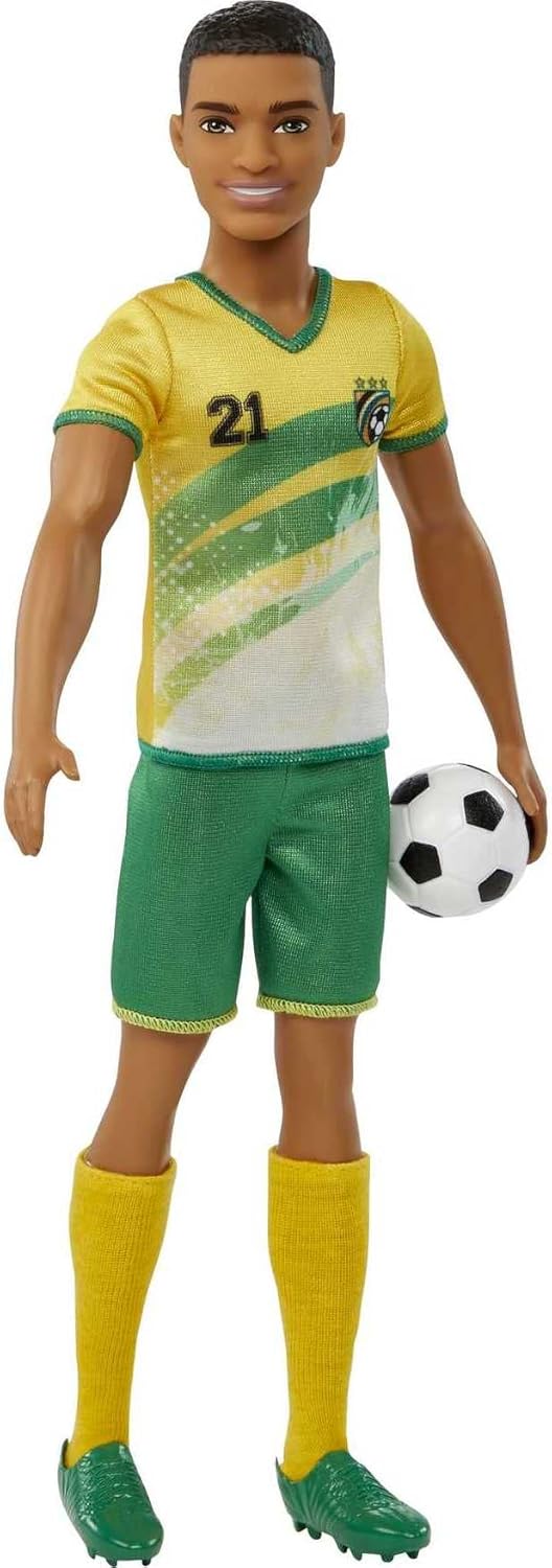 Barbie Careers Ken Soccer Player Doll - #21 Uniform Cropped Hair Cleats Socks & Soccer Ball – 21