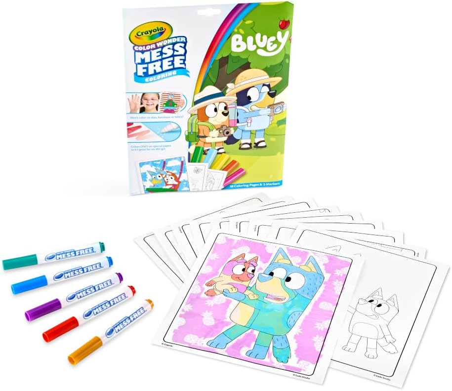 Crayola Bluey Color Wonder Coloring Set 18 Bluey Coloring Pages Mess Free Coloring for Toddlers Bluey Toys Holiday Gifts for Kids Stocking Stuffer – 18