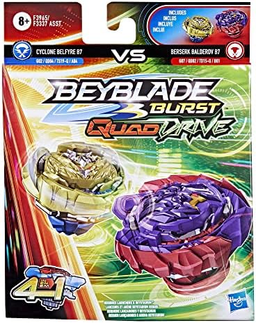 Beyblade Hasbro Burst QuadDrive Berserk Balderov B7 and Cyclone Belfyre B7 Spinning Top