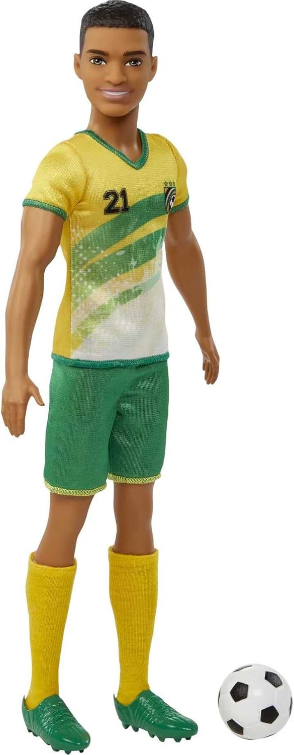 Barbie Careers Ken Soccer Player Doll - #21 Uniform Cropped Hair Cleats Socks & Soccer Ball – 21