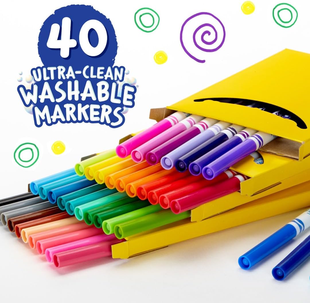 Crayola Ultra Clean Fine Line Washable Markers 40ct Colored Markers for Fine Tip Coloring