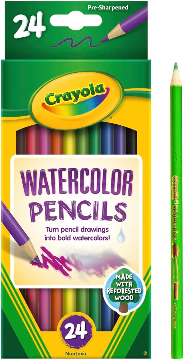 Crayola Watercolor Colored Pencils (24ct) A" Watercolor Paint Alternative – 24