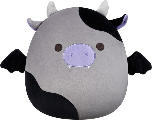 Squishmallows Original 12-Inch Bridgette Grey and Black Cow Bat - Official Jazwares Plush