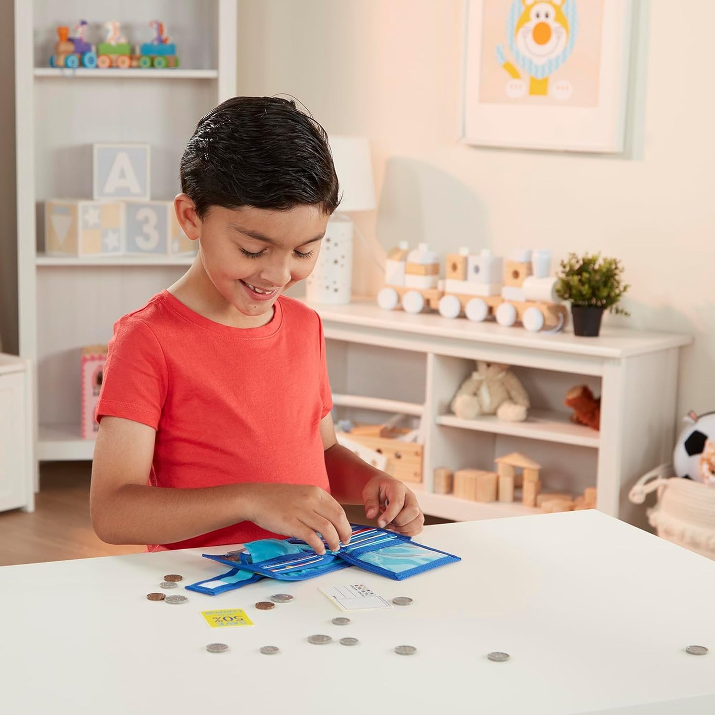 Melissa & Doug Pretend-to-Spend Wallet A" 45-Piece Play Money Set (Blue) – 45