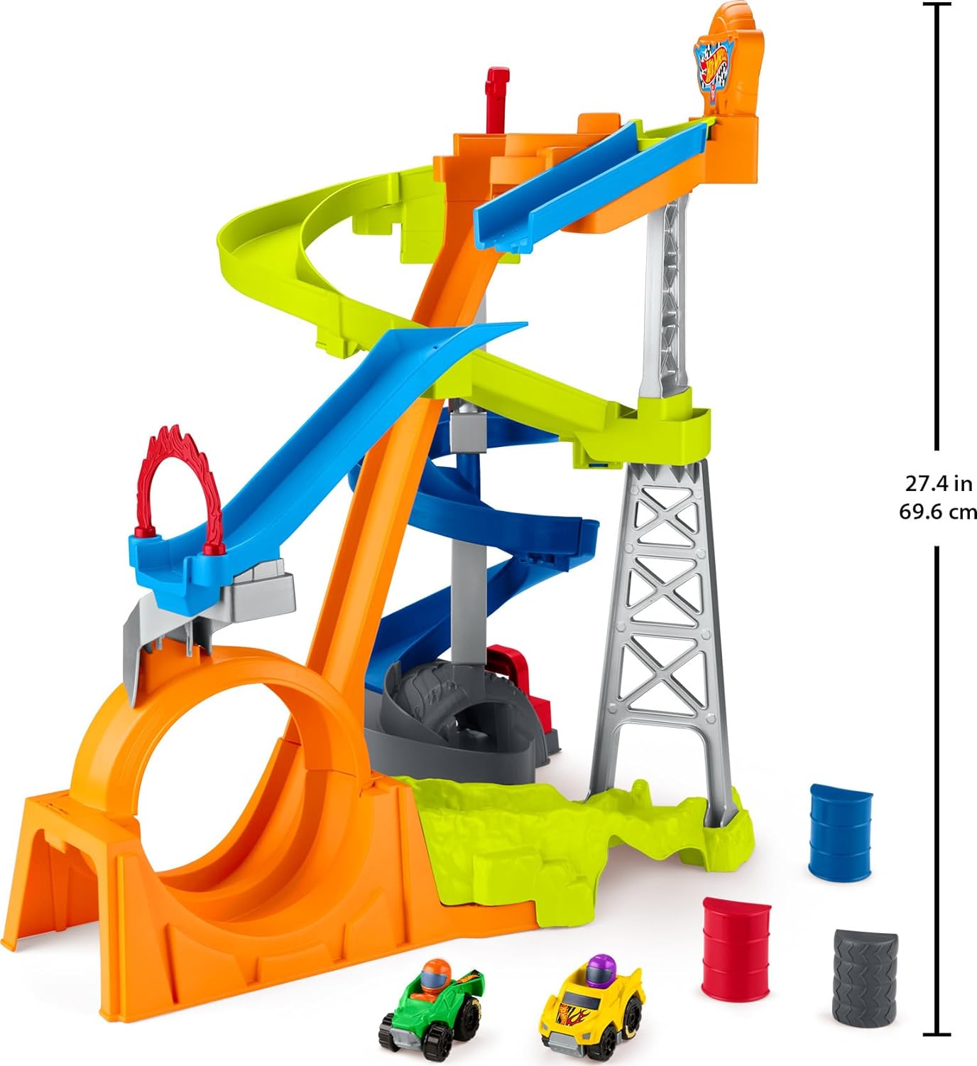 Fisher-Price Little People Toddler Toy Hot Wheels Spiral Stunt Speedway Race Track Playset