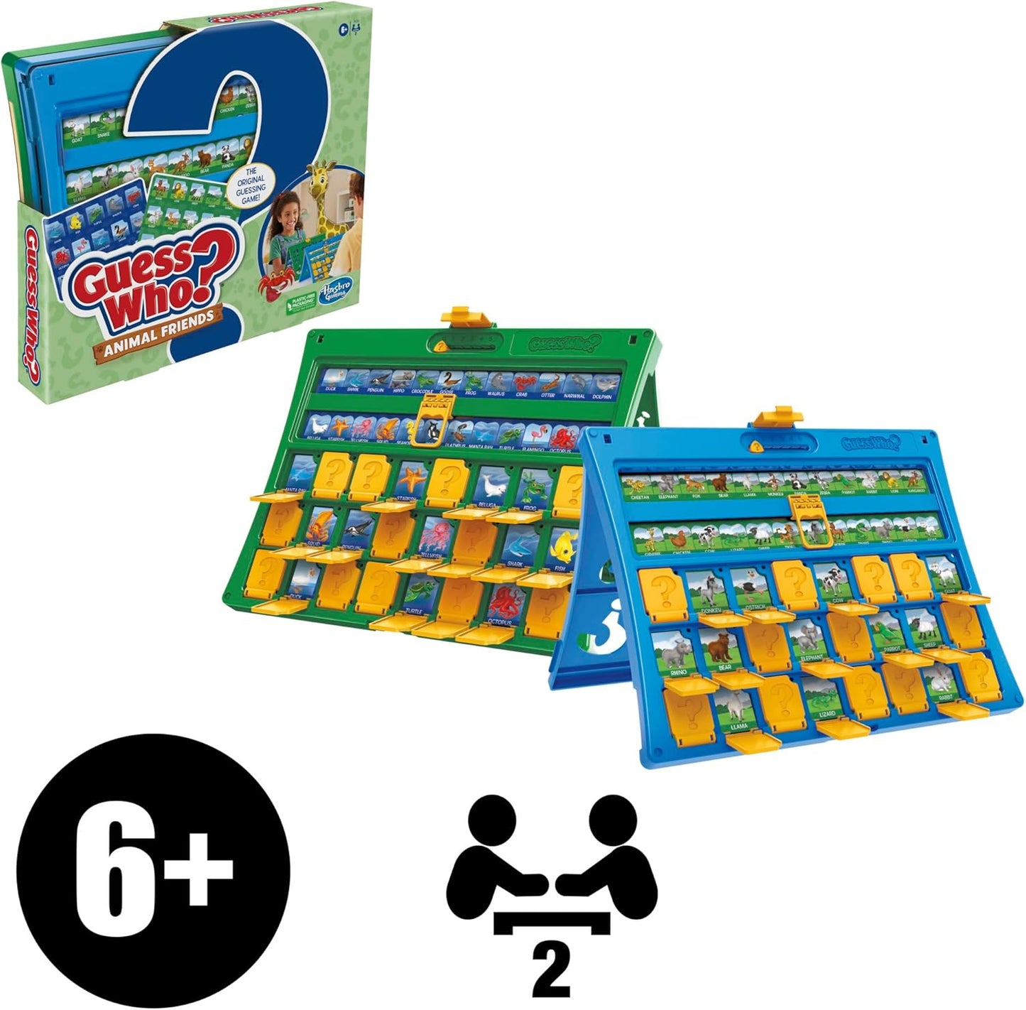 Hasbro Gaming Guess Who Animal Friends Game 2 Double-Sided Animal Sheets 2-Player Board