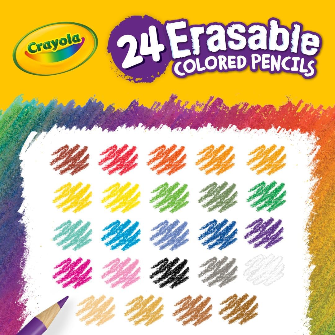 Crayola Erasable Colored Pencils (24ct) A" Vibrant Colors Easy to Erase – 24