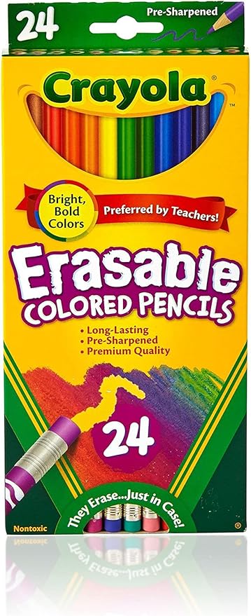 Crayola Erasable Colored Pencils (24ct) A" Vibrant Colors Easy to Erase – 24