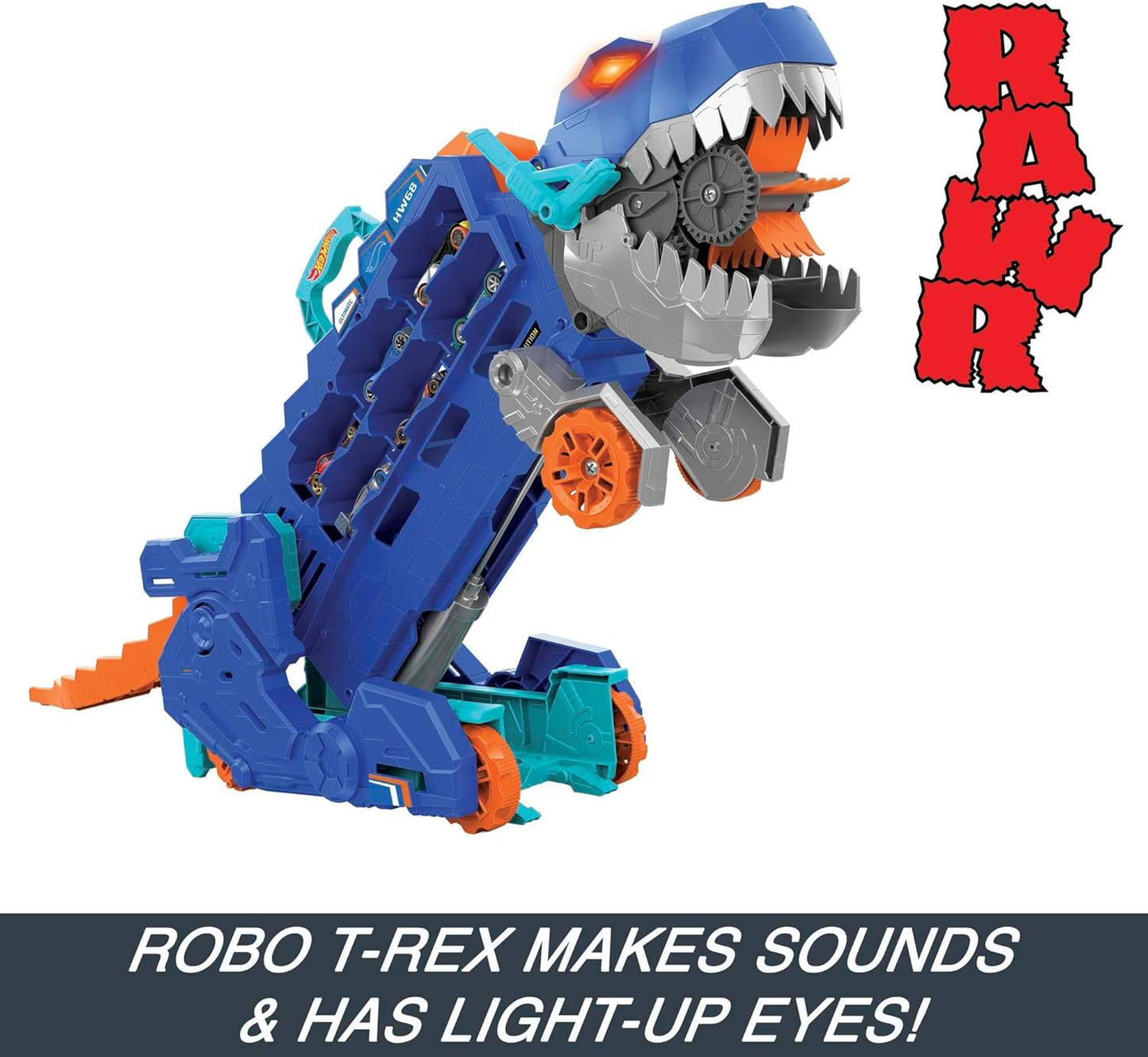Hot Wheels City Toy Car Track Set Ultimate T-Rex Transporter Dinosaur Hauler for 20 Vehicle