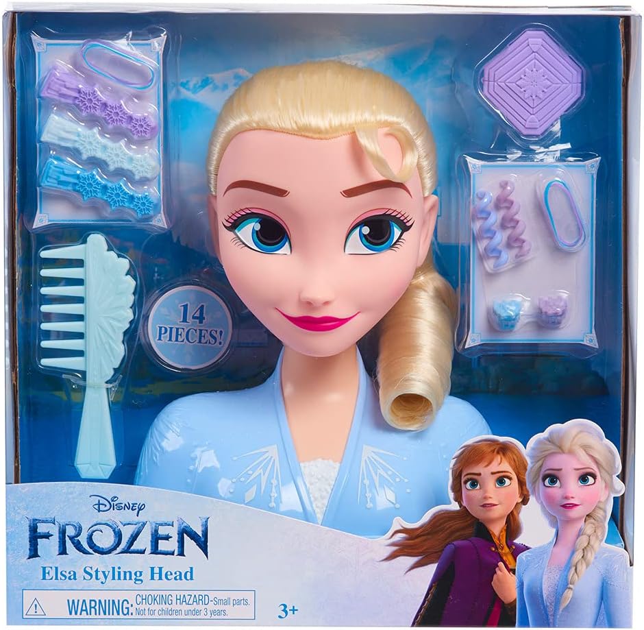Disney Elsa Styling Head A" 18-Piece Set with Wear & Share Accessories Blonde Hair – 18