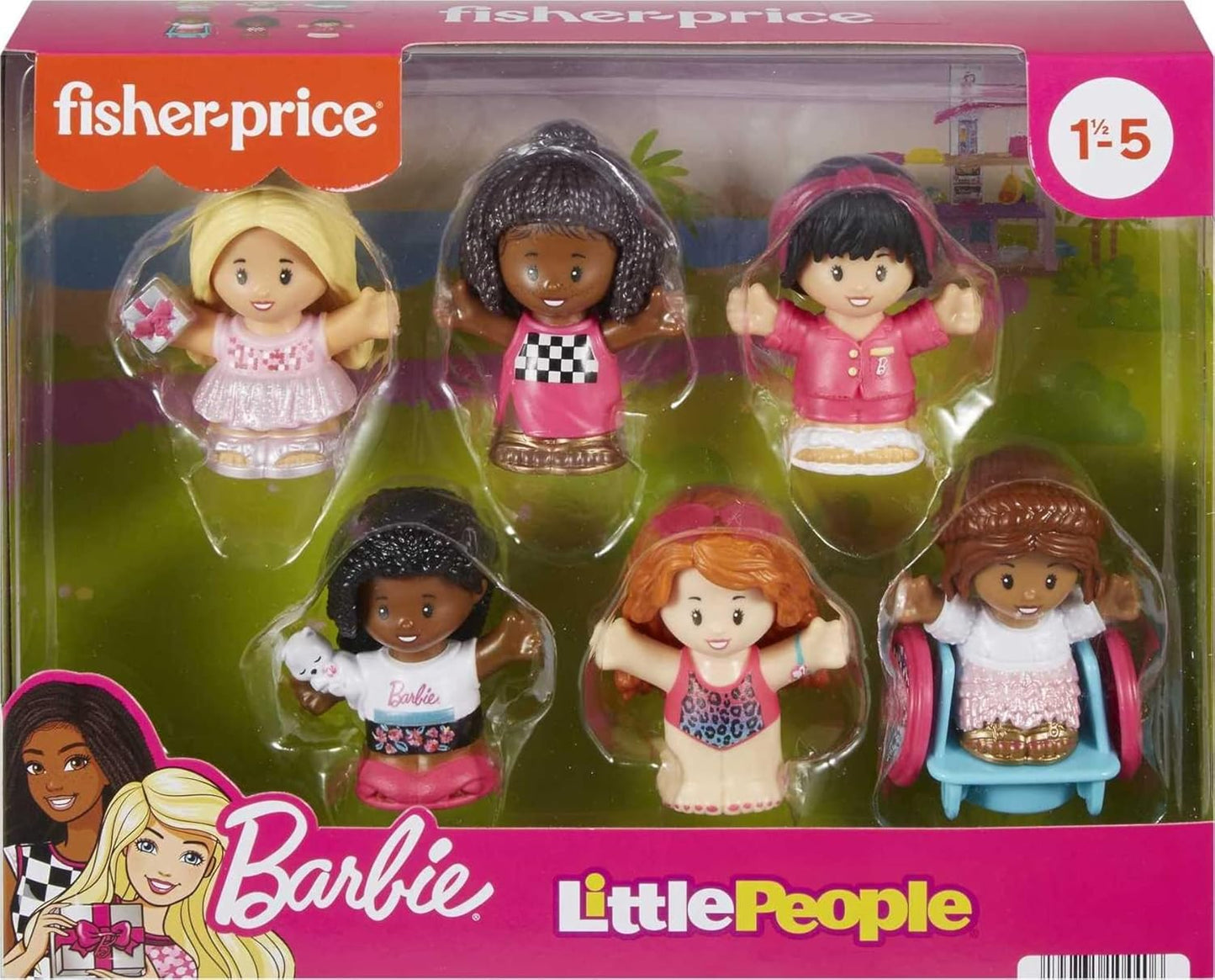 Fisher-Price Little People Barbie Toddler Figure 6 Pack for Preschool Pretend Play Ages