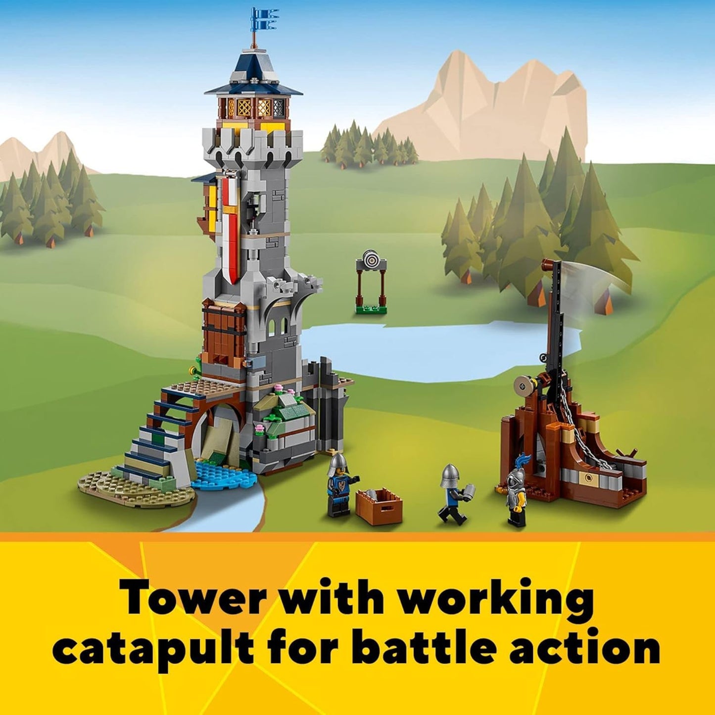 LEGO Creator 3 in 1 Medieval Castle Toy Transforms from Castle to Tower to Marketplace