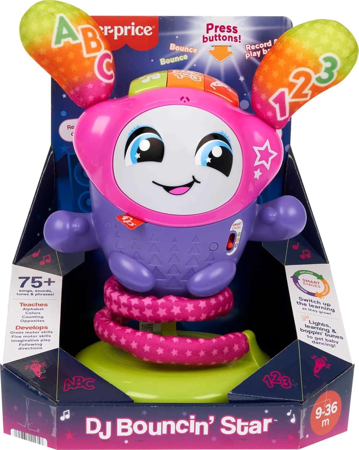 Fisher-Price DJ Bouncin' Star A" Musical Toy with Lights & Bouncing Action for Babies 6+ Months – 6