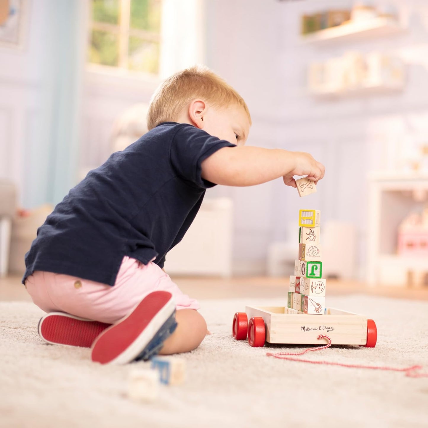 Melissa & Doug Melissa Doug Classic ABC Wooden Block Cart Educational Toy With 30 1-Inch