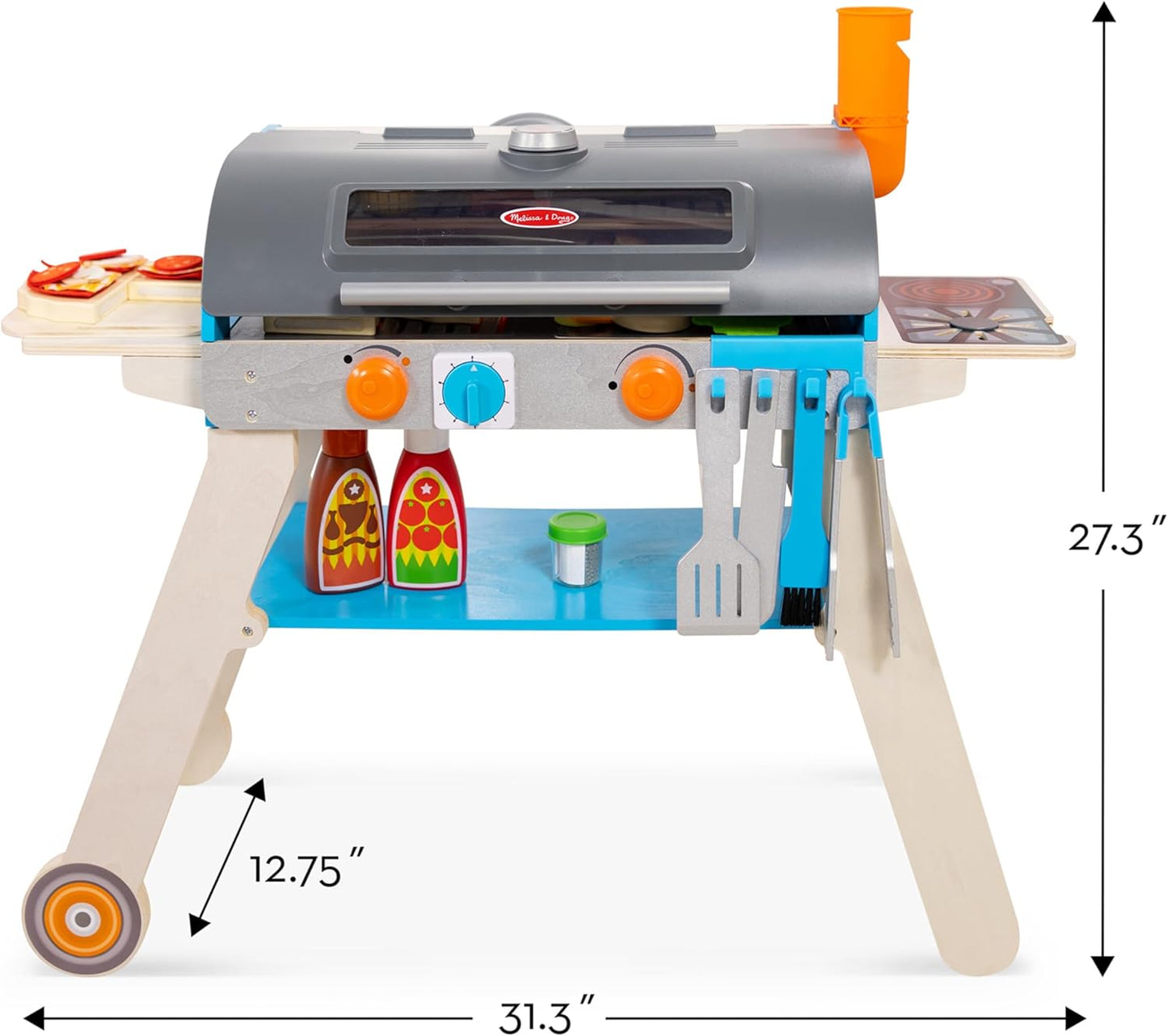 Melissa & Doug Melissa Doug Wooden Deluxe Barbecue Grill Smoker and Pizza Oven Play Food