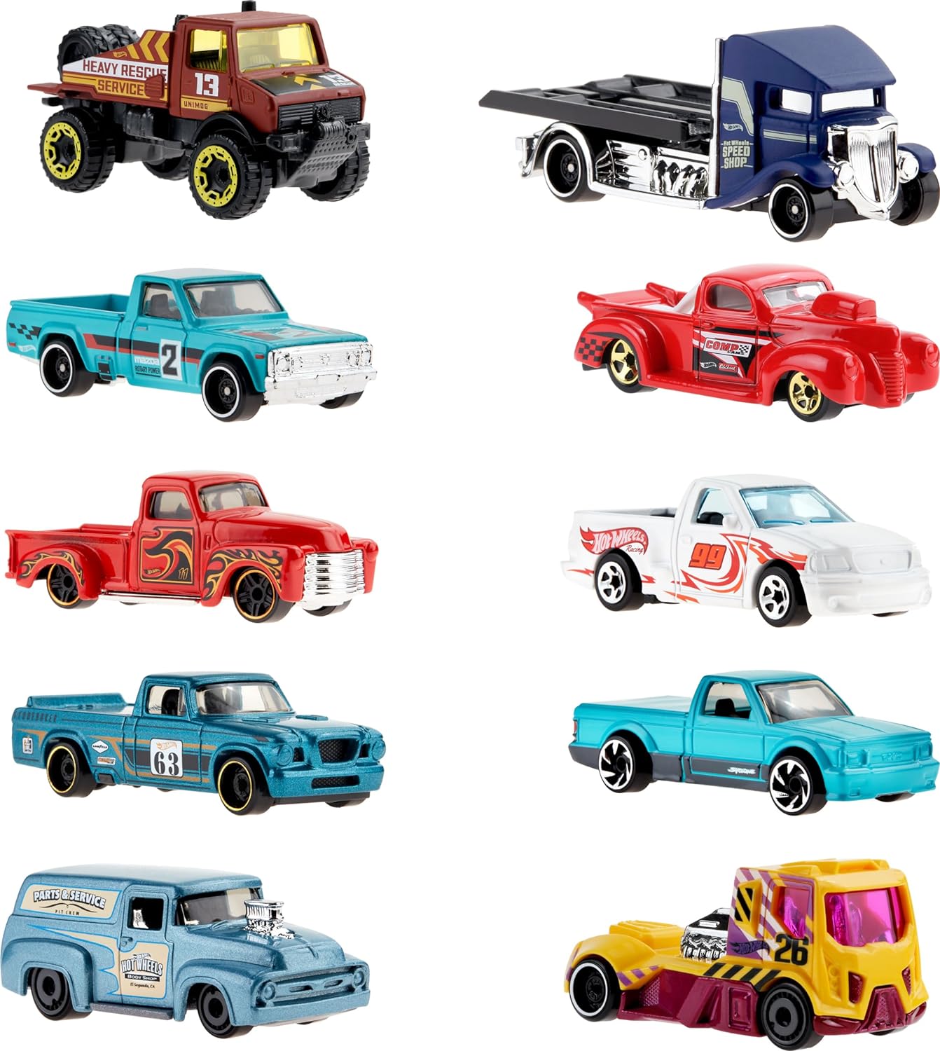 Hot Wheels 10-Pack Set of 10 Toy Trucks in 164 Scale Mix of Officially Licensed