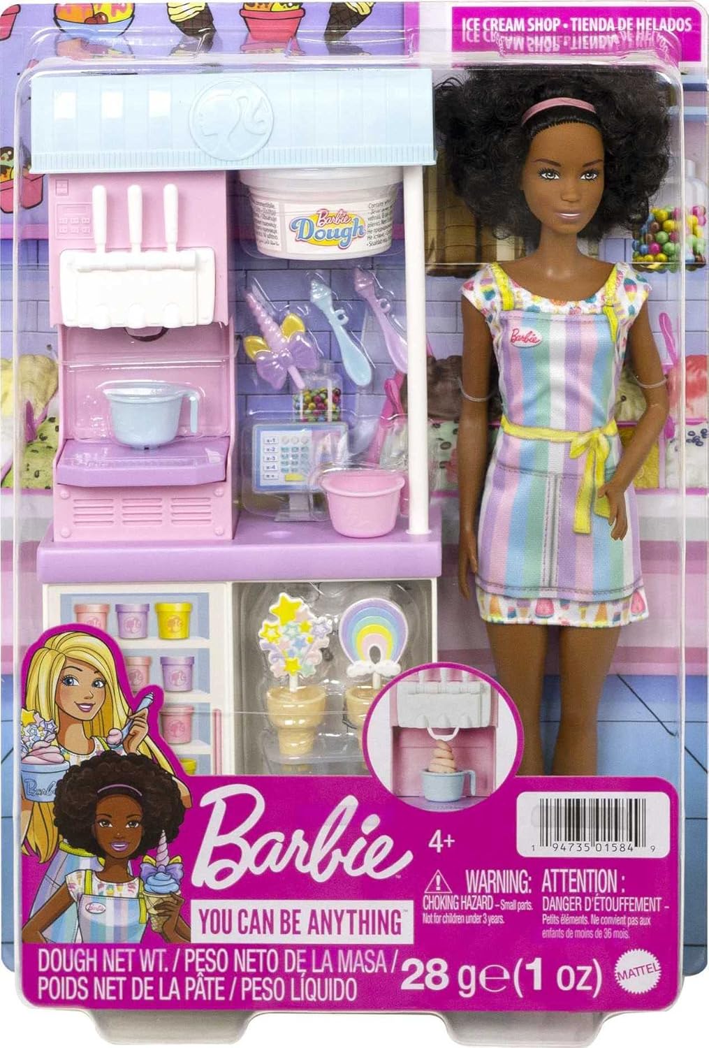 Barbie Careers Playset Ice Cream Shop Set with Brunette Fashion Doll Ice Cream Machine Molds Dough & Accessories